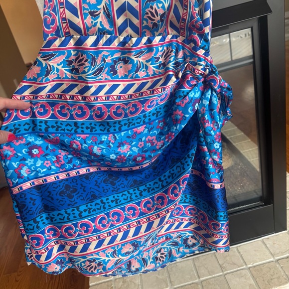 Zara Blogger Fave Blue Scarf Print Satin Wrap Strapy Backless Resort Wear Dress - Picture 4 of 7